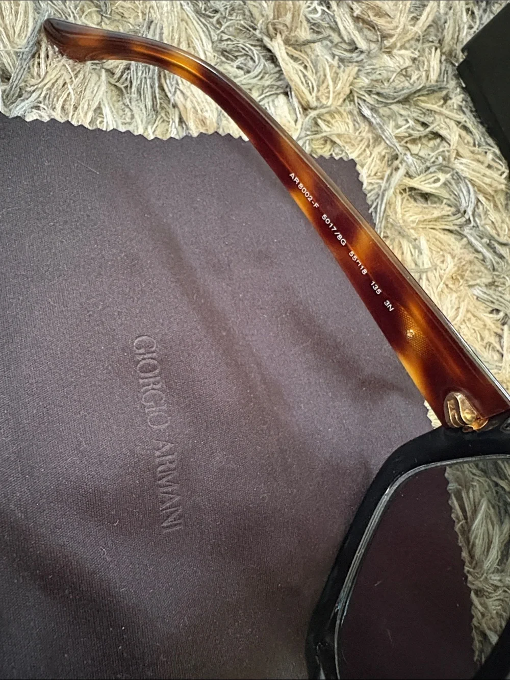Giorgio Armani AR8002-F Black Tortoise Square Sunglasses Full Set